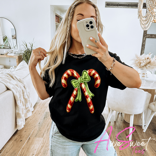 Candy Cane Green Guy Christmas Womens Holiday Tee