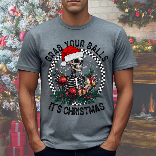 Grab Your Balls Its Christmas Funny Mens Tee